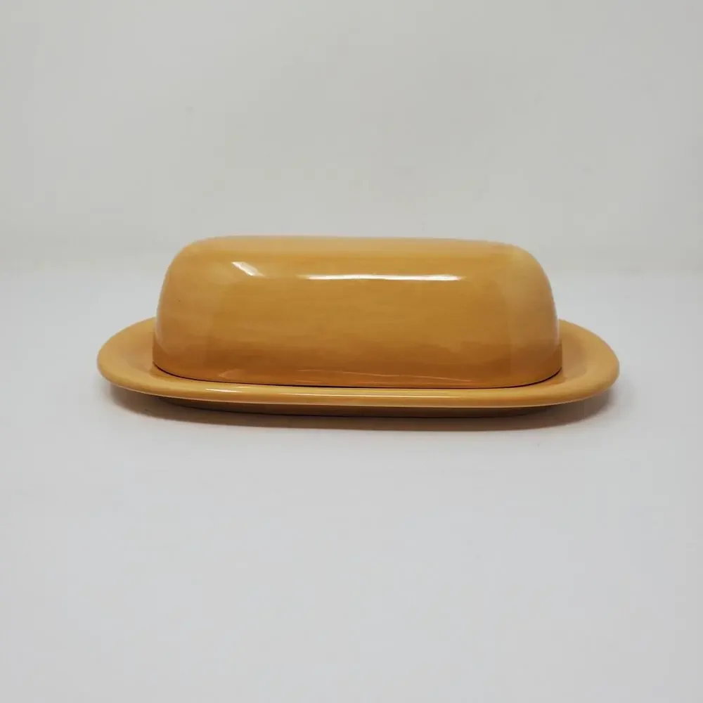 Pottery Barn SAUSALITO AMBER 1/4 Lb Covered Butter Dish Golden Yellow Amber Flaw